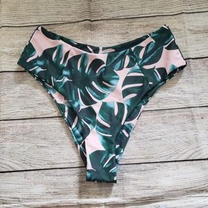 REVERSIBLE Tropical Green Pink Bikini Bottom Only